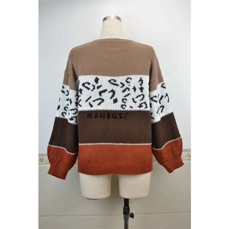 Women's Autumn and Winter Leopard-print Patchwork Knitted Pullover Plus Size Sweater