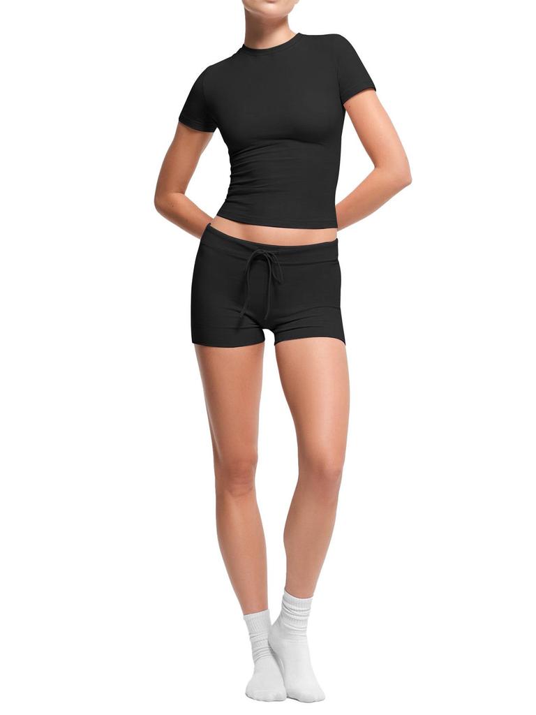 European & American Women's Slim Fit Short-Sleeve Round Neck T-Shirt Casual Set for Hot Girls