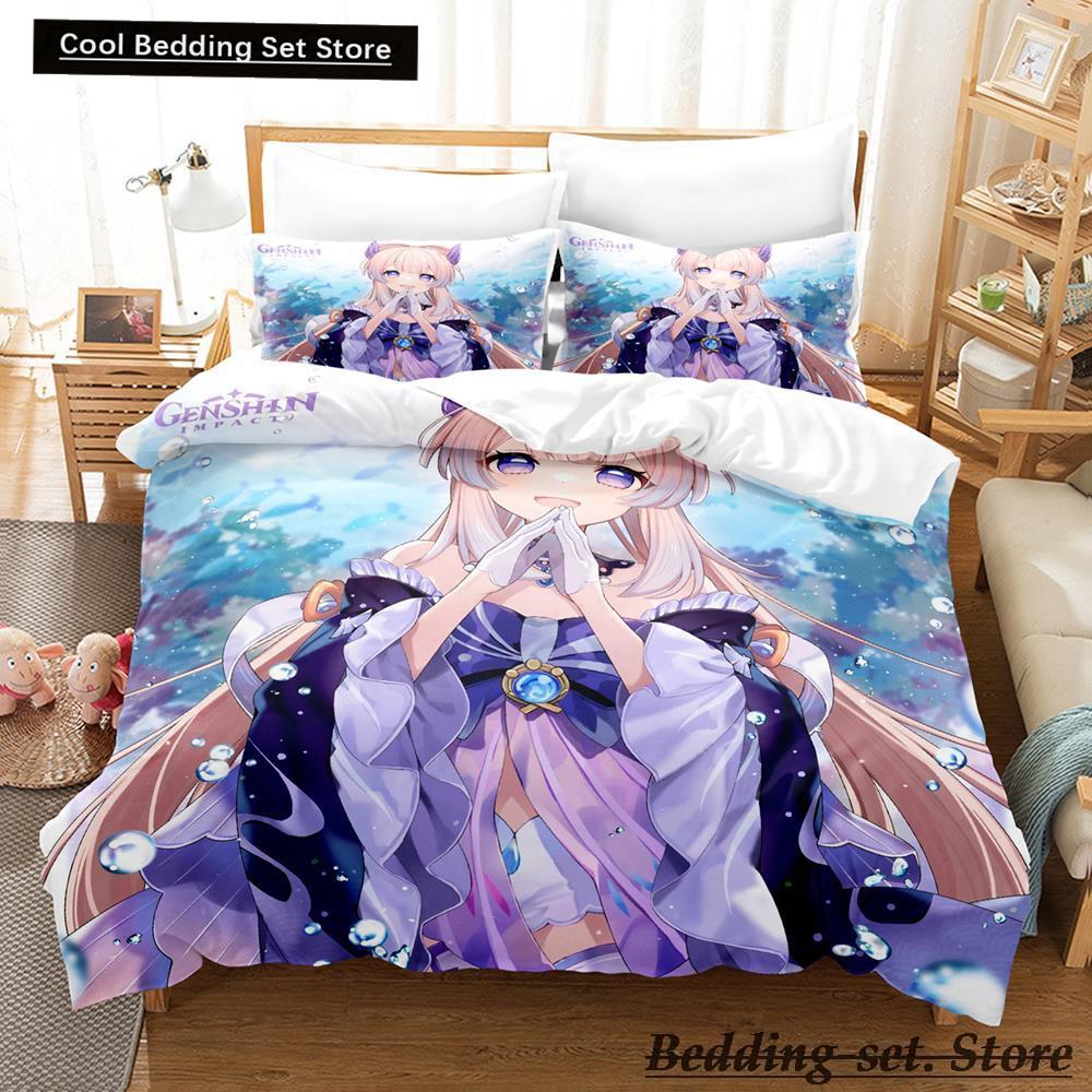 Genshin Impact Sangonomiya Kokomi Bedding Set Cartoon Anime Three-piece Set Adult Kid Bedroom Duvet Cover Sets 3D Kawaii Girls