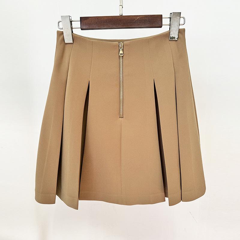 2026 High-End Pleated Mini Skirt with Large Metal Buckle