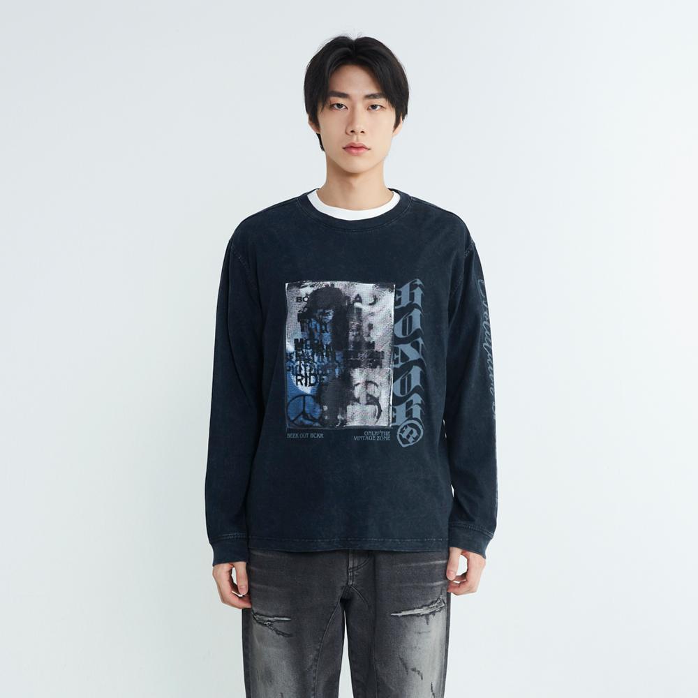Burkeru Men S 16-Count Single Graphic Garment-Dyed Round T-Shirt Charcoal Gray Charcoal Grey_L