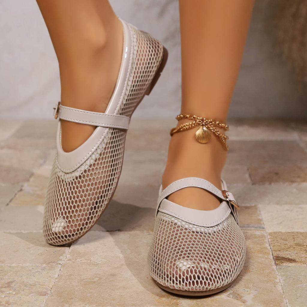 Large Size Mesh Casual Single Shoes Women's Summer Fashion One-word Buckle Versatile Flats