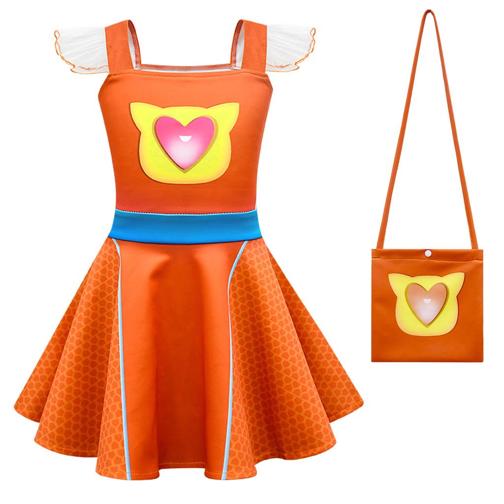 SuperKitties Sukienka Cosplay dla Dziewczynek z Torebką Opaska z Uszami Kota Kostium Dziecięcy Letni z Latającymi Rękawami Ubranka na Imprezę Prezent Urodzinowy