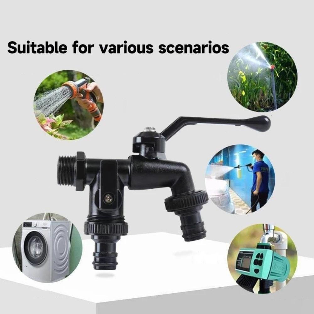 Black Paint Double Outlet Faucet Zinc Zinc Zinc Alloy Garden Water Valve Rust-Proof Bibcock Outdoor Garden
