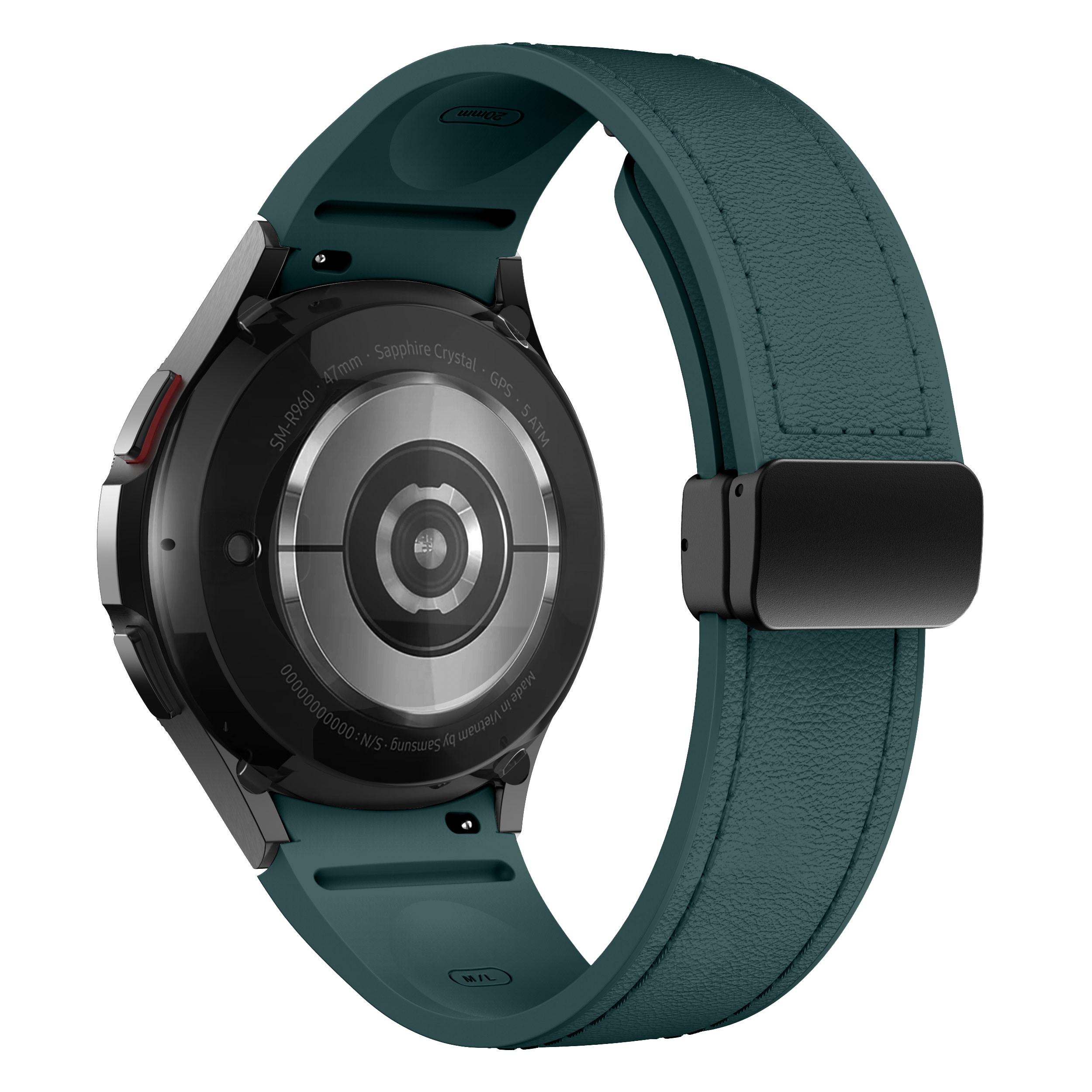 

Genuine Leather+silicone Strap for Samsung Galaxy Watch 6 5 7 44mm 40mm 20 Bracelet Galaxy Watch 6 4 Classic 47mm 46mm 43mm 42mm Galaxy Watch 7 темно-зеленого