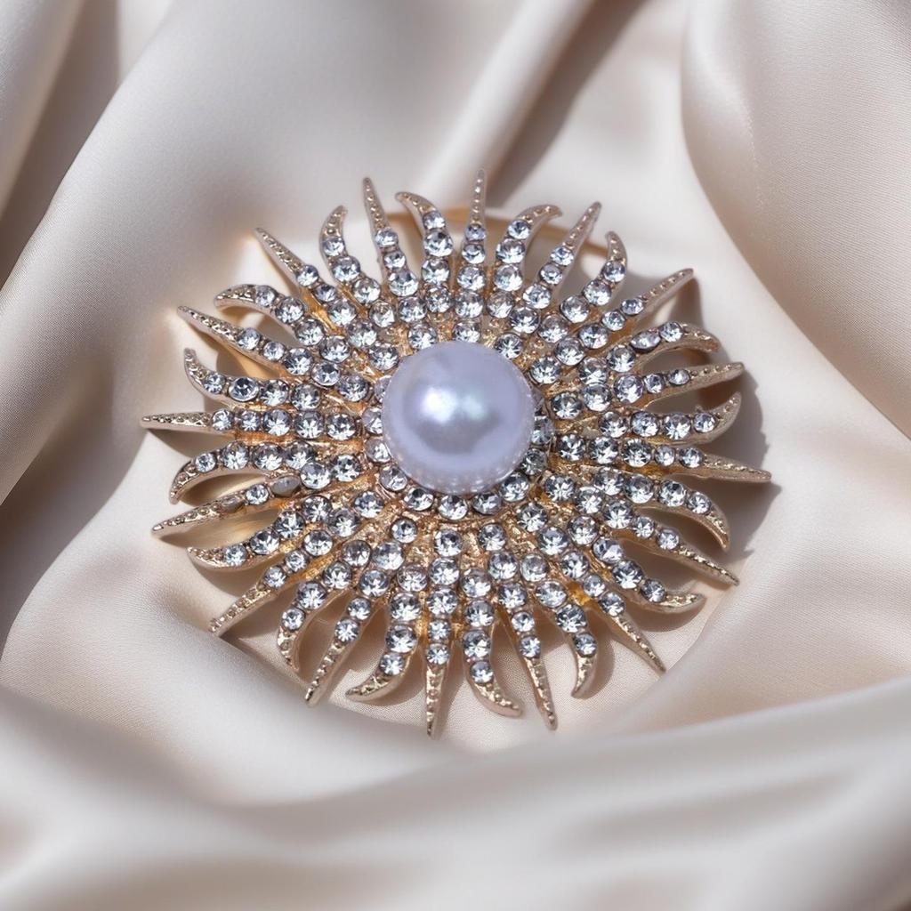 Japanisch & Koreanisch Sonnenblumen Perlen Strass Brosche Corsage – Damen Anti-Exposure Pin für Mantel/Pullover