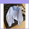 Spring French Sweet Ladies Blouse With 3d Floral Embroidery And Bubble Sleeves For Casual Wear
