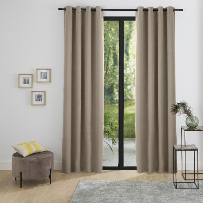 Set of 2 Thermal and Soundproof Blackout Curtains with Polar Lining "Arctic" Taupe