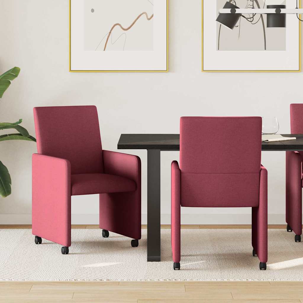 Dining Chairs with Casters 2 pcs Burgundy 57 x 66 x 94 cm Fabric