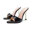 Women Slippers Snake Print Strappy High Heel Flip Flops Point Toe Slides Sandals