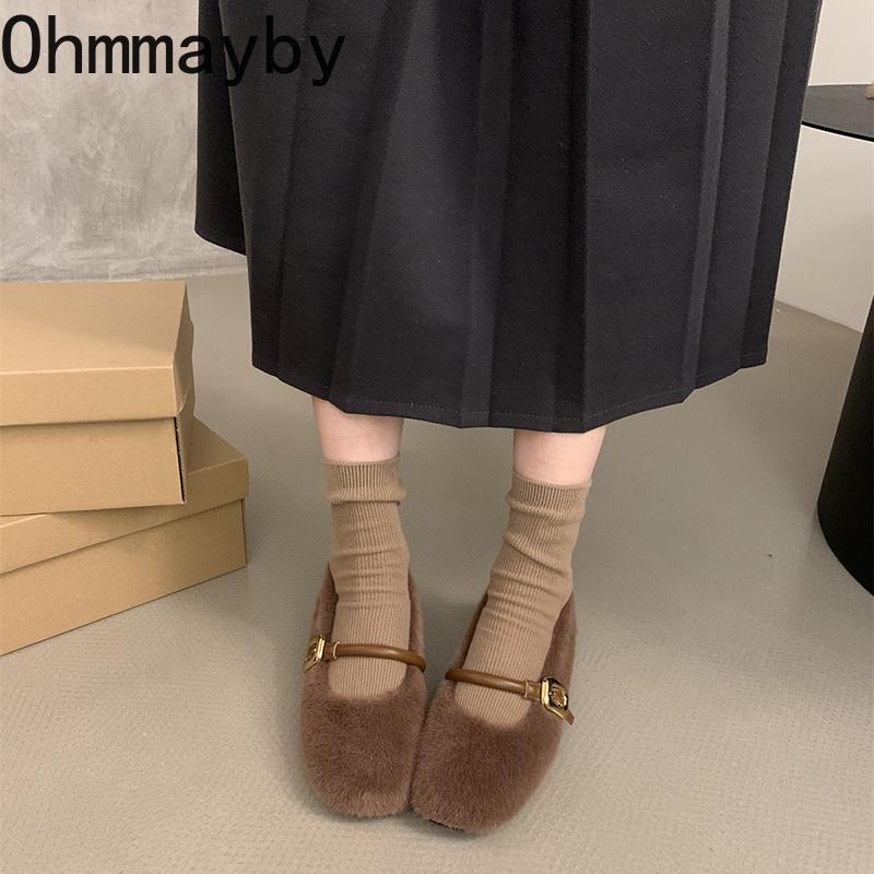 Autumn Winter Women Fur Mary Jane Shoes Fashion Internal Elevation Shoes Ladies Comfort Warm Short Plush Shoes