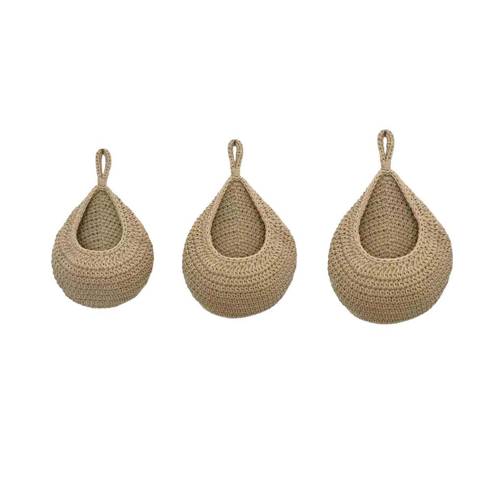 Hanging Vegetable Storage Basket Set 3 Pieces Woven Cotton Rope Wall Mounted Fruit Basket Organizer Net Pouch for Kitchen and Home