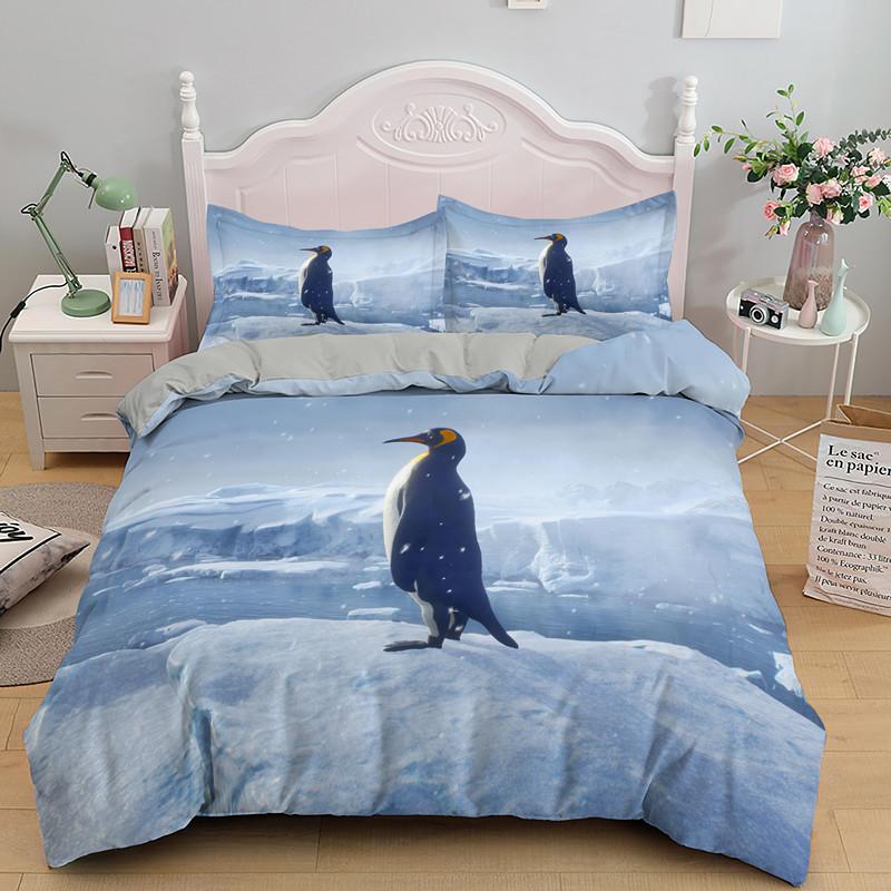 Penguin King Queen Duvet Cover Lovely Black White Antarctic Animals Bedding Set For Kids Wildlife 2/3pcs Polyester Quilt Cover