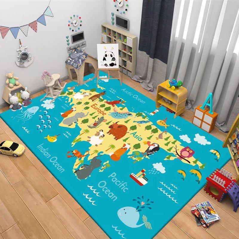 Children's Navigation Map Pattern Carpet Baby Game Crawling Rugs for Living Room Children's Room Decorative Anti Slip Floor Mats