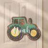 Customized wooden tractor logo, personalized name "Noah" - green and brown farm decoration, suitable for children's rooms or pla