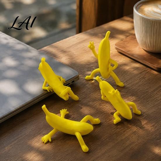 Creative Desk Man Figurine, Funny Banana Ornaments 4PCS 3D Printed Character Desktop Shelf Decor