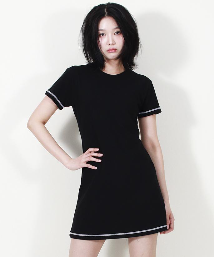 Deumakeu Girly Chic Stitch Mini Dress Black