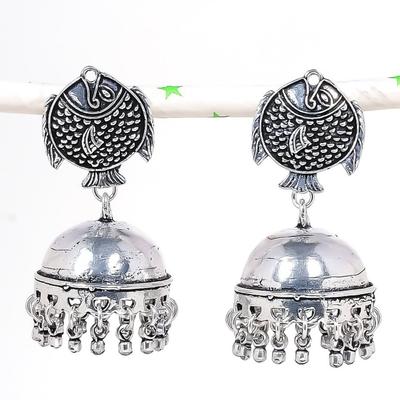 Natur Indischer Look Jhumki Edelstein Silber Tribal Bali Ohrring 2,13" A0G46