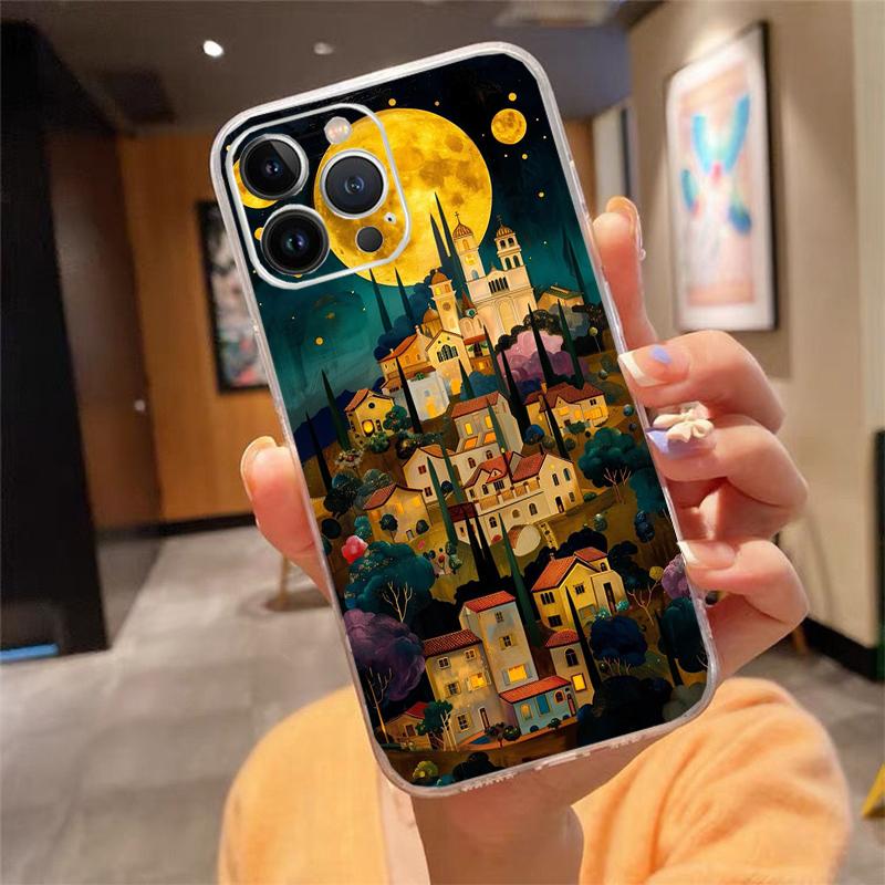 Phone Case Carcasa Funda For iPhone 17 Pro Max 17 Air 16 15 14 13 Pro Max 15 16 Pro 15Plus House Night Light Moon Scenery Case