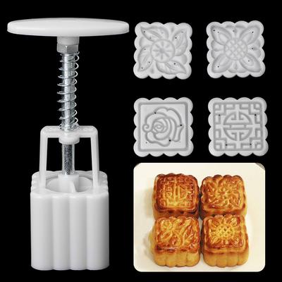 5 Sztuk Znaczki 50g Kwadratowy Kwiat Księżyc Ciasto Mold Mold Ciasto Mooncake Hand DIY Tool