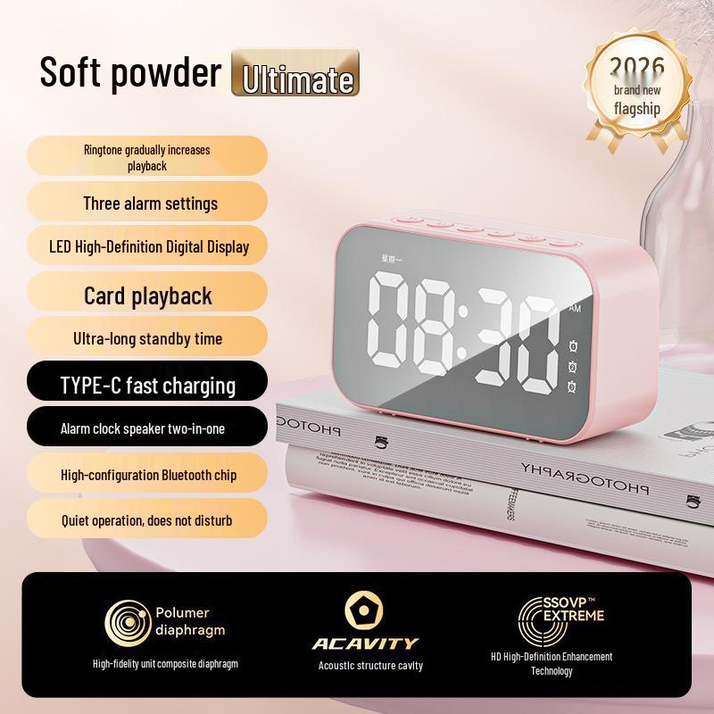 Bluetooth Wireless Speaker & LED Mirror Digital Alarm Clock with Stereo Sound - Perfect Gift