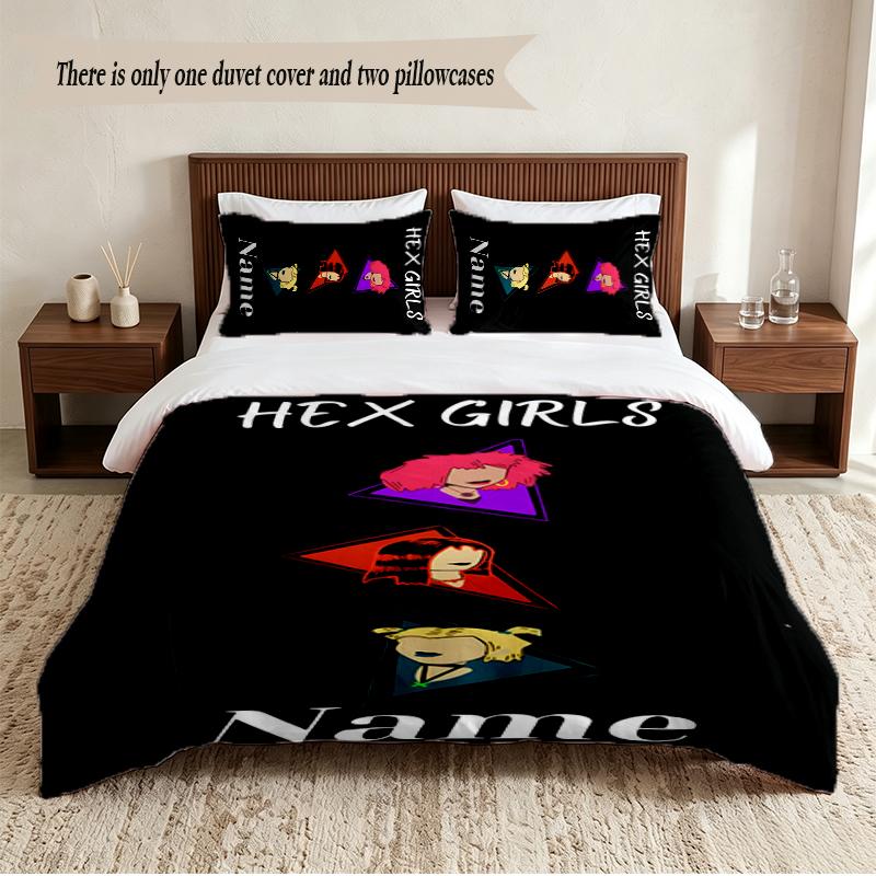 Hex Girls Personalized Custom Name 3‑Piece Bedding Set Soft Duvet Cover Set For Bedroom Home Decor