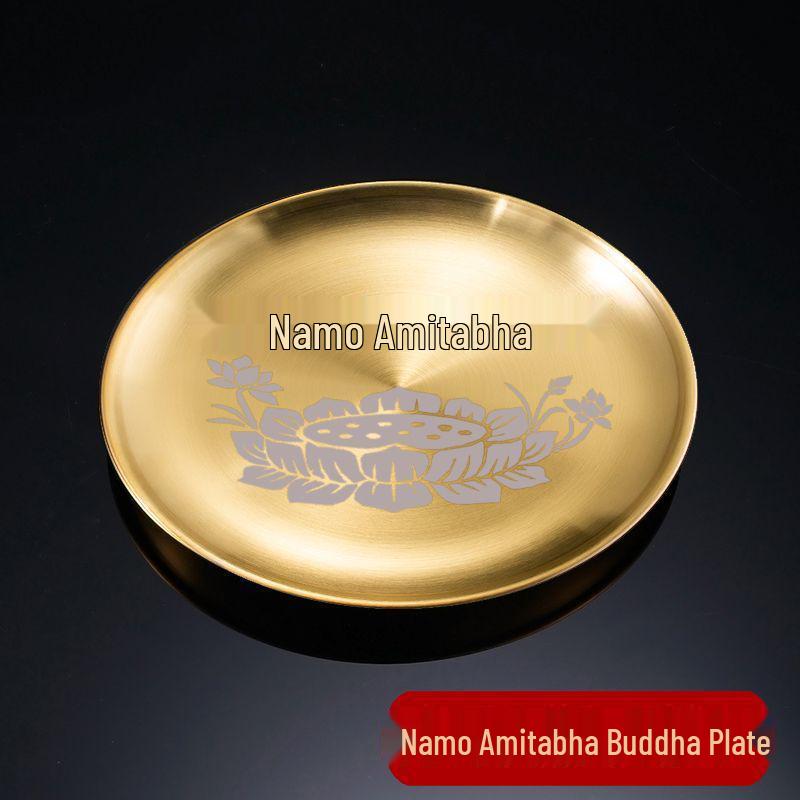 Golden Stainless Steel Offering Plate & Incense Burner for Buddha Table 14 cm