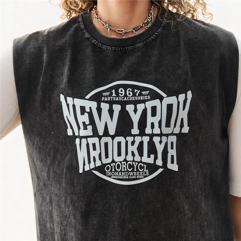 Trendy Vintage Black Washed Graphic Street Style Top