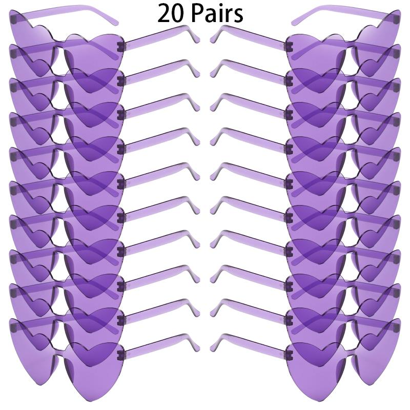 16/20 Pairs Cute Heart Shaped Sunglasses Fashion Rimless Solid Color Beach Vacation Shades Women Trendy Rave Decor Sun Glasses