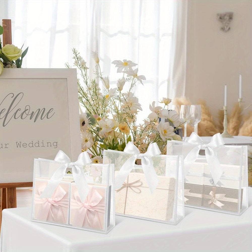 5pcs Clear Plastic Gift Bags with Die Cut Handles Graduation Reusable Flower Gift Bag with Ribbon for Wedding Bridal Shower Birthday Party Business