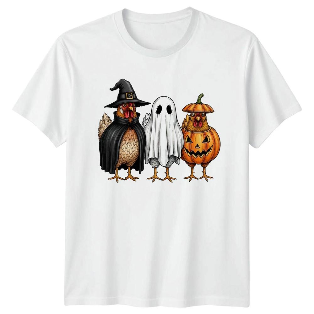Funny Witch Ghost Pumpkin Chicken TShirt Farm Animal Halloween S