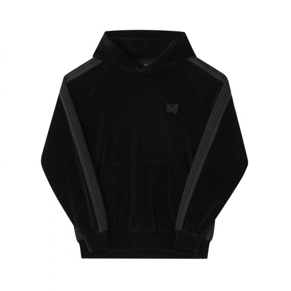 Needles Pu279 C blaCk Velour traCk Hoodie For Men