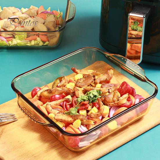 Heat Insulated Pan 2L Glass Baking Dish, Square Dishes for Oven, Dish Oven Tempered Casserole Brownies Meatloaf Desserts Microwave Safe Bakeware