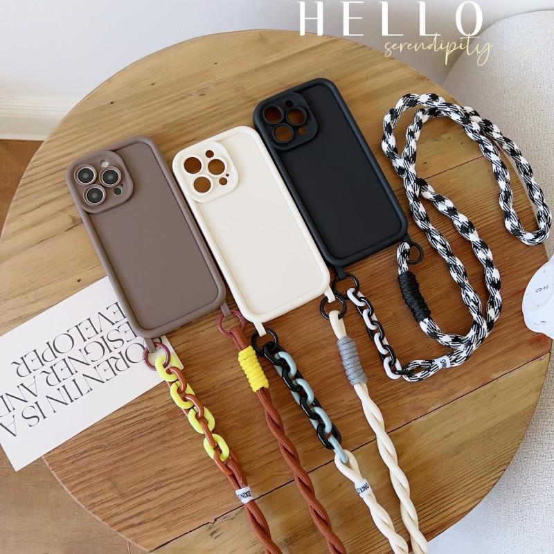 Étui avec cordon pour iPhone 17, 16, 15 Pro Max, 14, 12, 11, 13 Plus, X, XS Max, bandoulière, protection d'objectif souple, finition mate