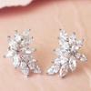 925 Sterling Silver Chic Leaf Stud Earrings for Women Cubic Zirconia Delicate Accessories Wedding Party Statement Jewelry