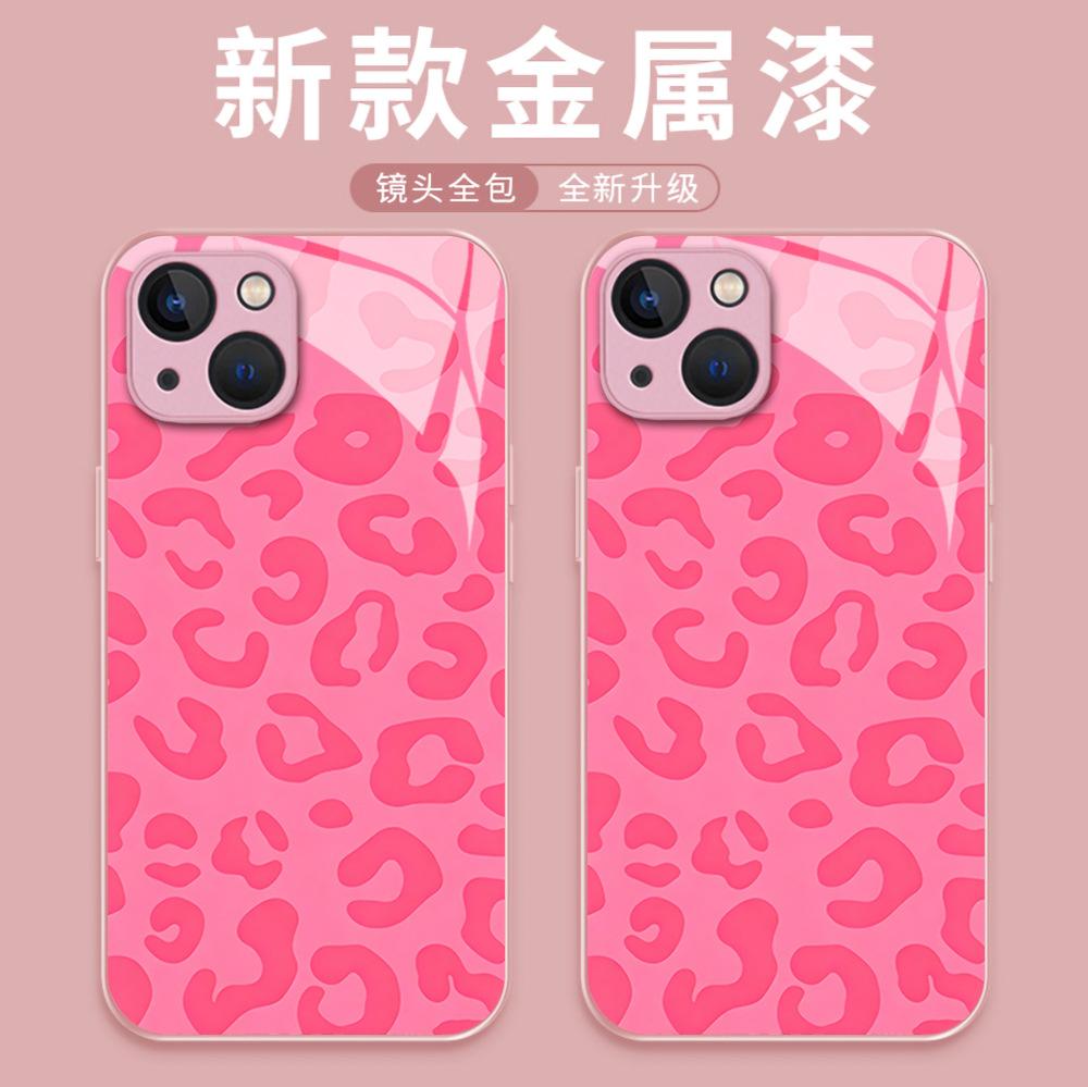 Foreign trade explosion pink leopard print mobile phone case Apple 15promax personalized creative glass protective case iPhone17