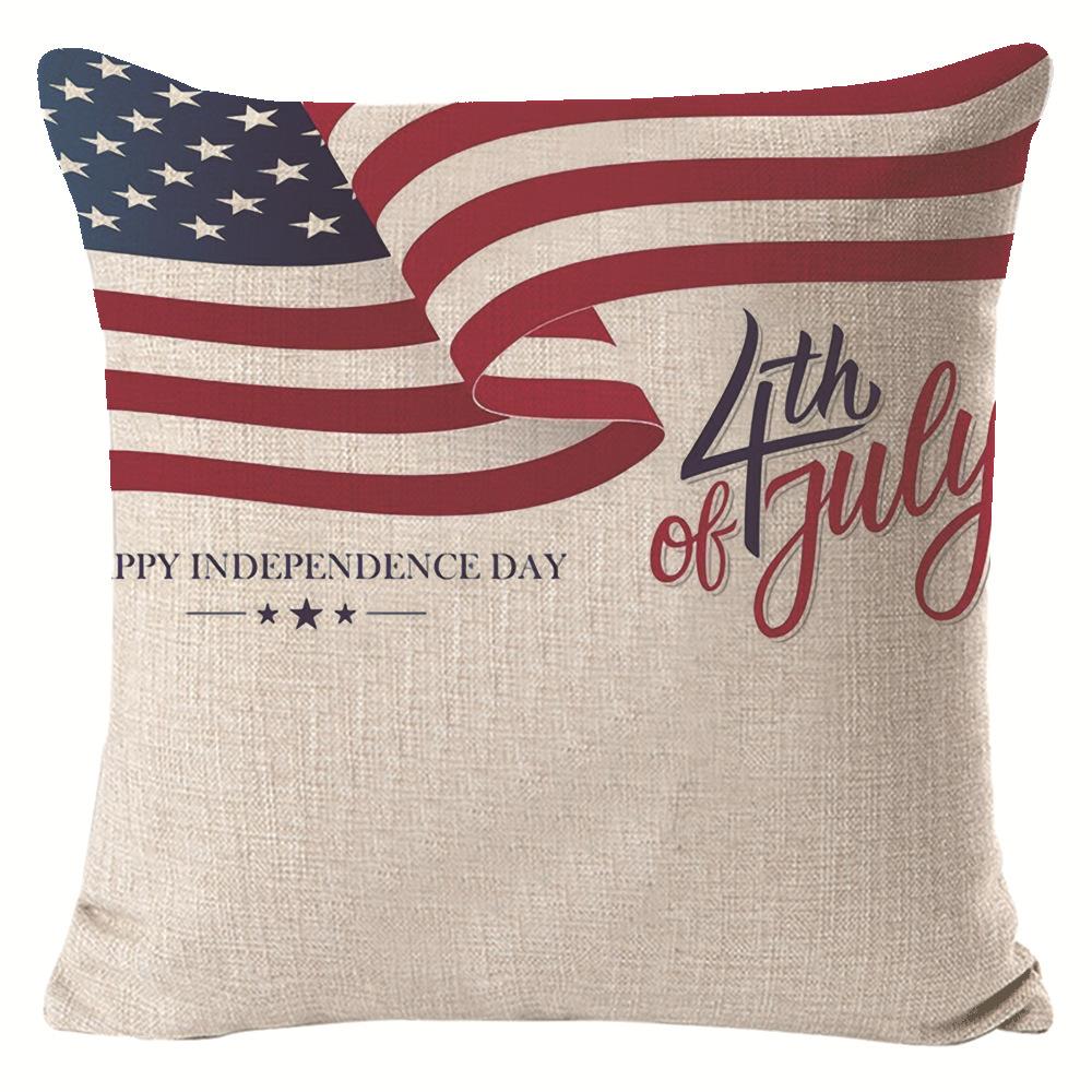New American Independence Day Pillow Stars and Stripes Cushion Pillow Cover Festive Red and Blue Printed Letters One Piece