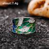 Huitan Bohemia Style Green Leaf Enamel Ring for Women Charming Ladies Rings Dance Party Fancy Birthday Girl Gift Fashion Jewelry