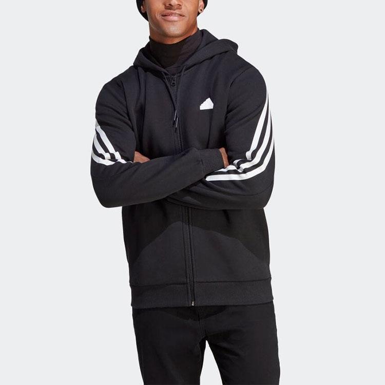 Adidas Three-Stripe Logo Zip-Up Hoodie Men Tops Black IC6712
