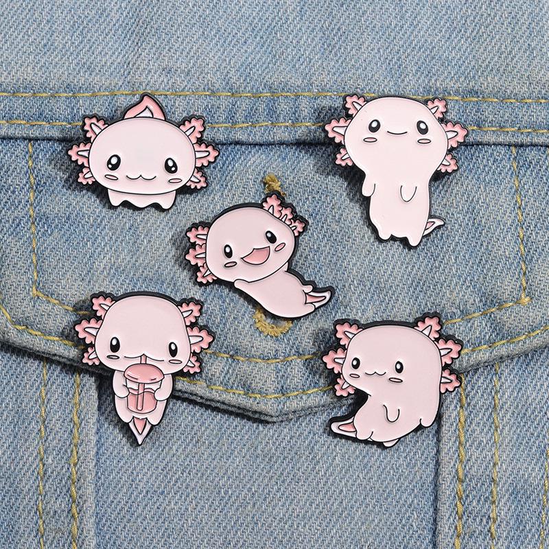 Pink Axolotl Alloy Brooch - Cute Salamander Cartoon Corsage Badge for Apparel