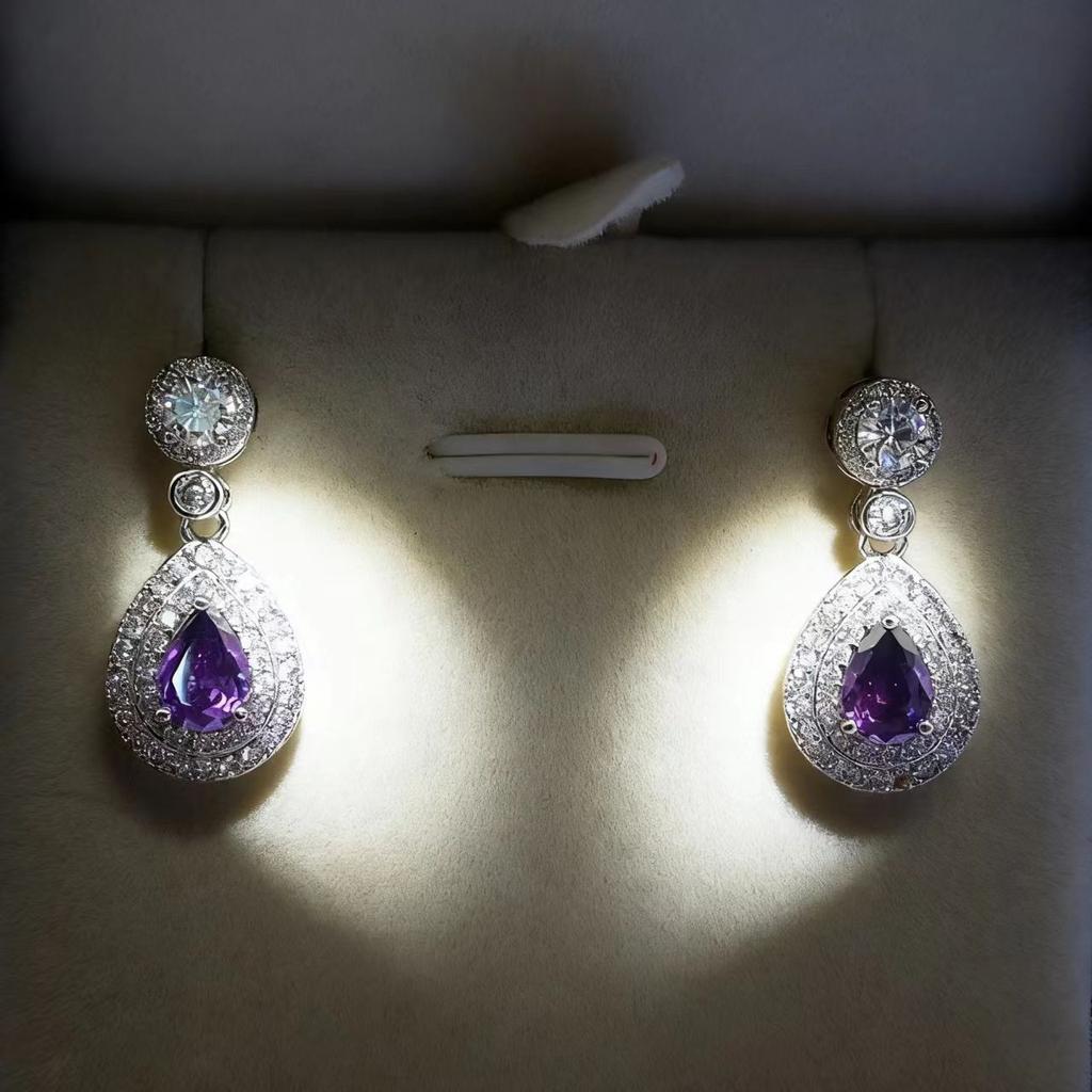 Imitation Drop-shaped Zircon Stud Earrings Women's High-quality Full Diamond Zircon Earrings Design Sense Earrings Colored Gemstone Earrings