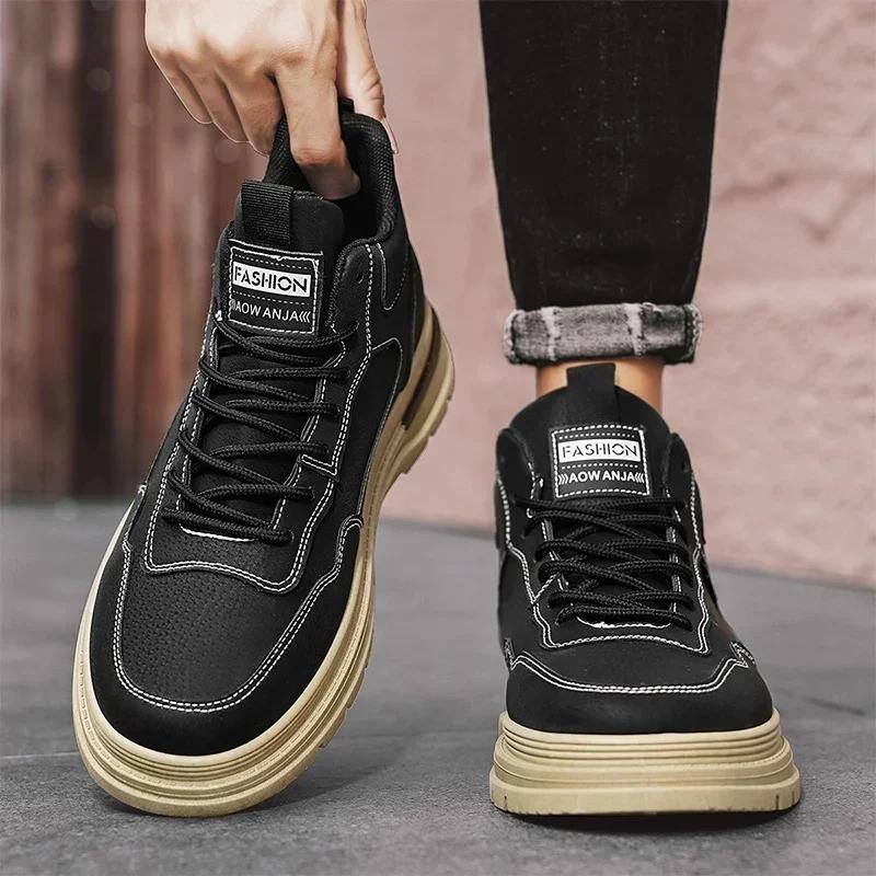 Mode Neue Herren High-Top Stiefeletten Freizeitschuhe Leder Verschleißfest Sicherheitsschutz Mode Vielseitig Outdoor Arbeit Kurze Stiefel