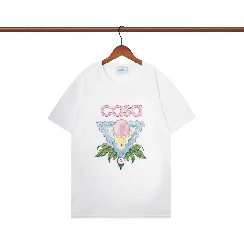 Casablanca Style Short Sleeve T-Shirt Men Women Blue Letter Print Casual Top