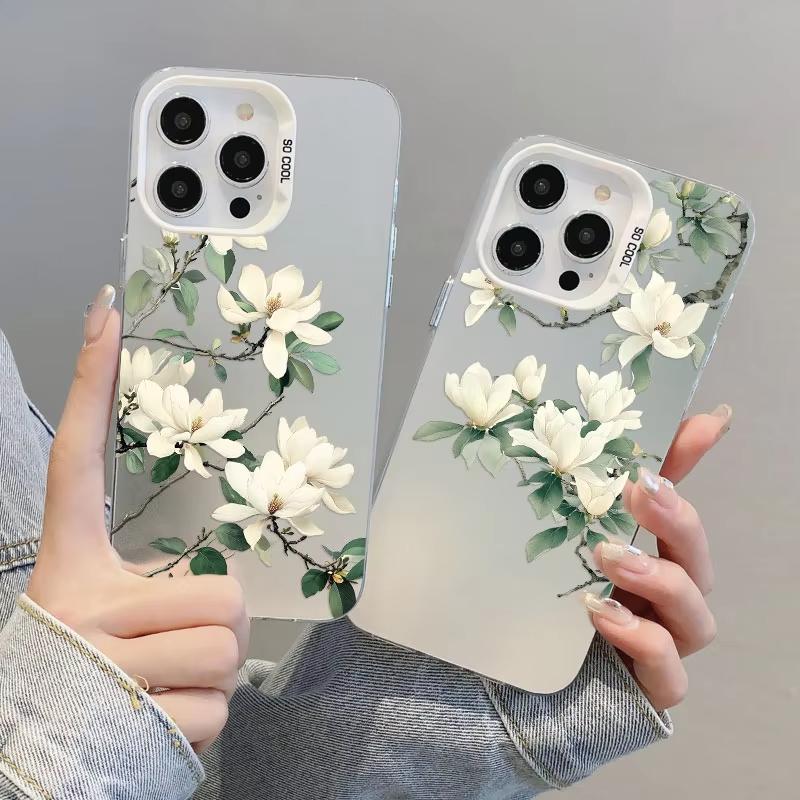Magnolia Blossom Chinese Style Phone Case for iPhone 17 16 15 14 13 12 11 16E Series Pro Max Plus Double Layer Protection