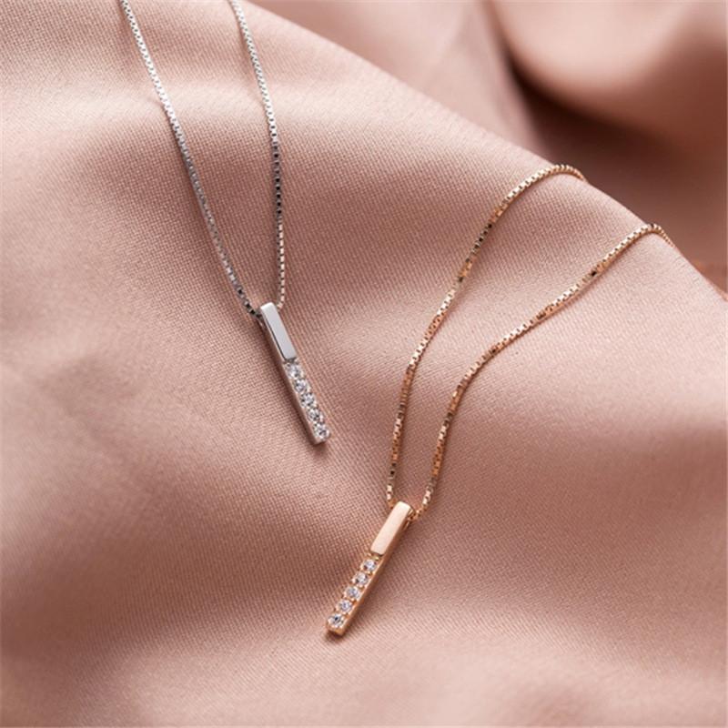 diamond-encrusted necklace pendant simple one-piece long geometric elegant 1PC and individual collarbone chain  Accessories