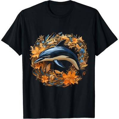 Dolphin Flowers Art Animal Sculpture Graphic Dolphin T-Shirt