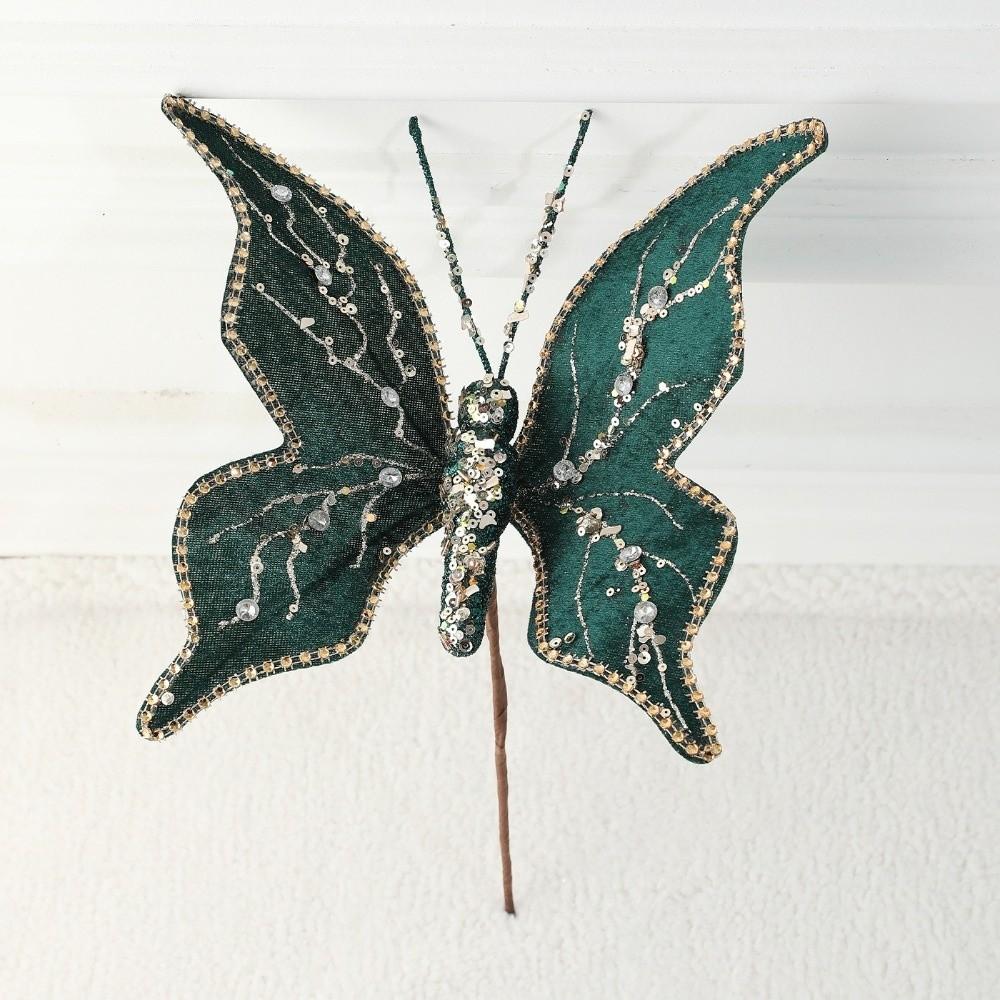 Glitter Butterfly Christmas Flower Sequins Simulated Artificial Butterfly Clip Flocking Exquisite Butterfly Pendants Home Party