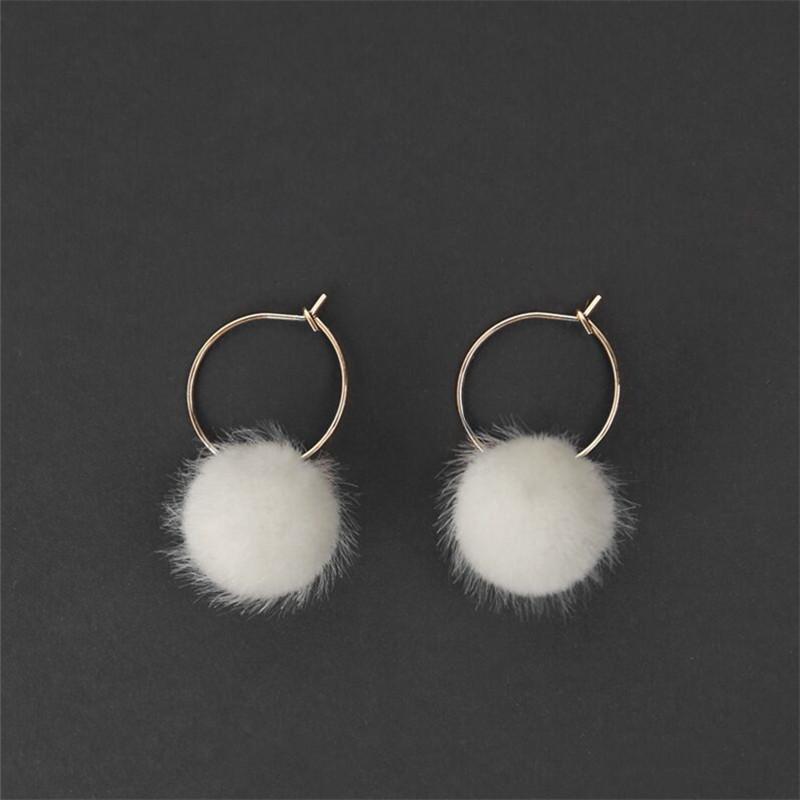 Trendy Mink Fur Pompom Dangle Earrings for Women - Japanese & Korean Style