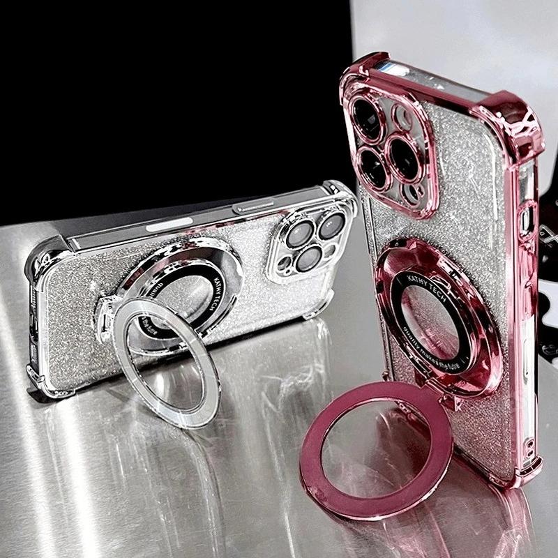 Magic7lite Clear Chain Luxury Ring Holder Plating Silicone Case on For Huawei Honor Magic 7 6 5 Magic7 Lite X9c Shockproof Cover