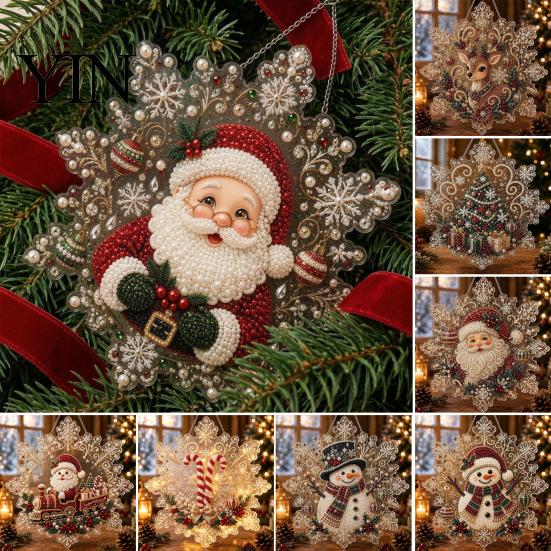 Weihnachts Bastelsets für Erwachsene Perlmutt Malerei Sonnenfänger Kunst-Set, Acryl Schneeflockenform Brett Dekorative Edelstein Schmucksteine Sets mit